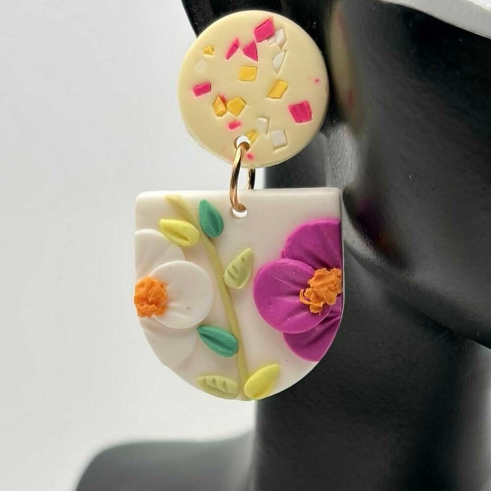 Purple & White Floral Earrings